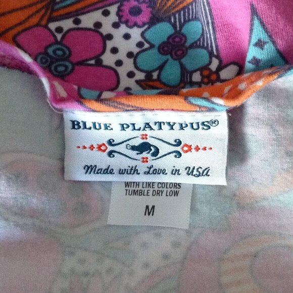 Blue Platypus Grooviest Blooms Women's Tunic Pink Aqua Size M Hippie 60's Cute - Picture 5 of 6